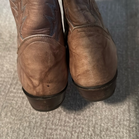 Tony Lama Brown Leather Cowboy Boots Mens 10D pointed toe feathers Western Rodeo - Picture 6 of 9